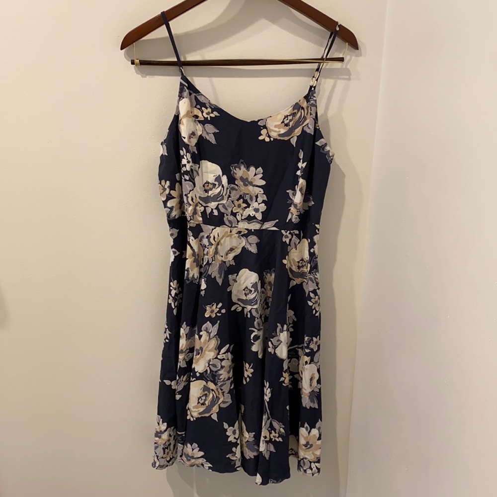 Navy Floral Swing Dress - Size Medium